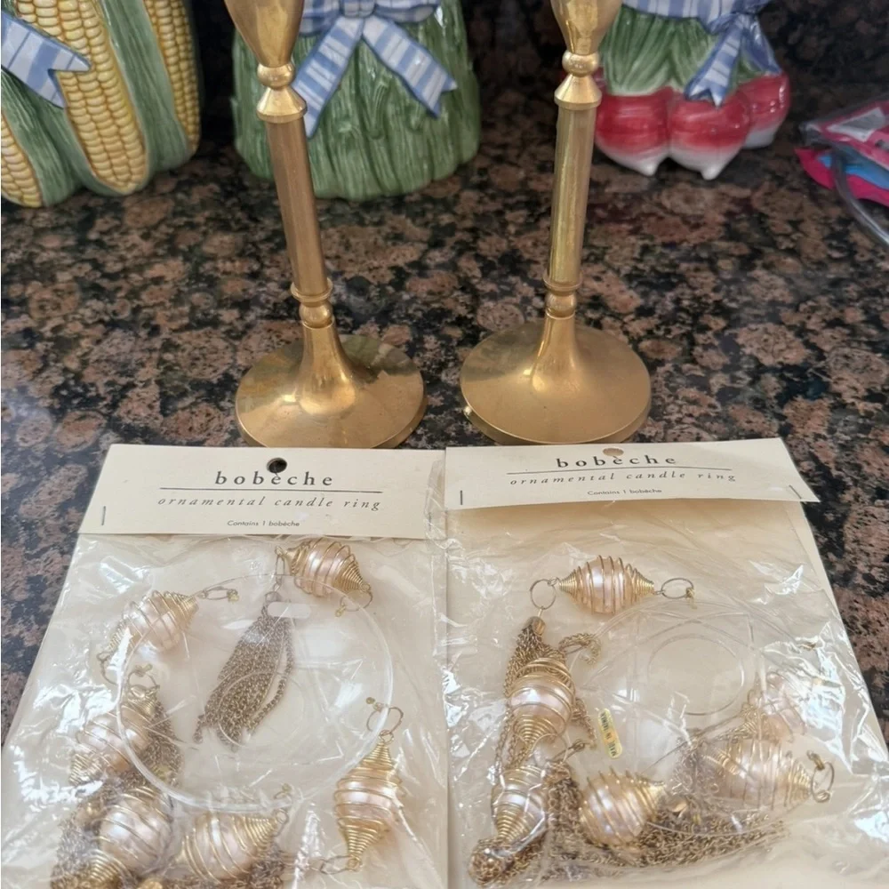 🆕 Pier 1 imports solid brass candle holders with bobeche ornamental candle ring.